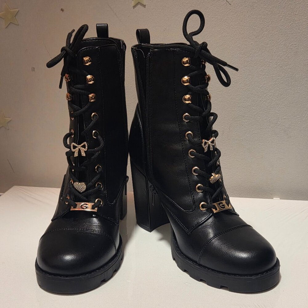 Black and Gold Lace up Boots